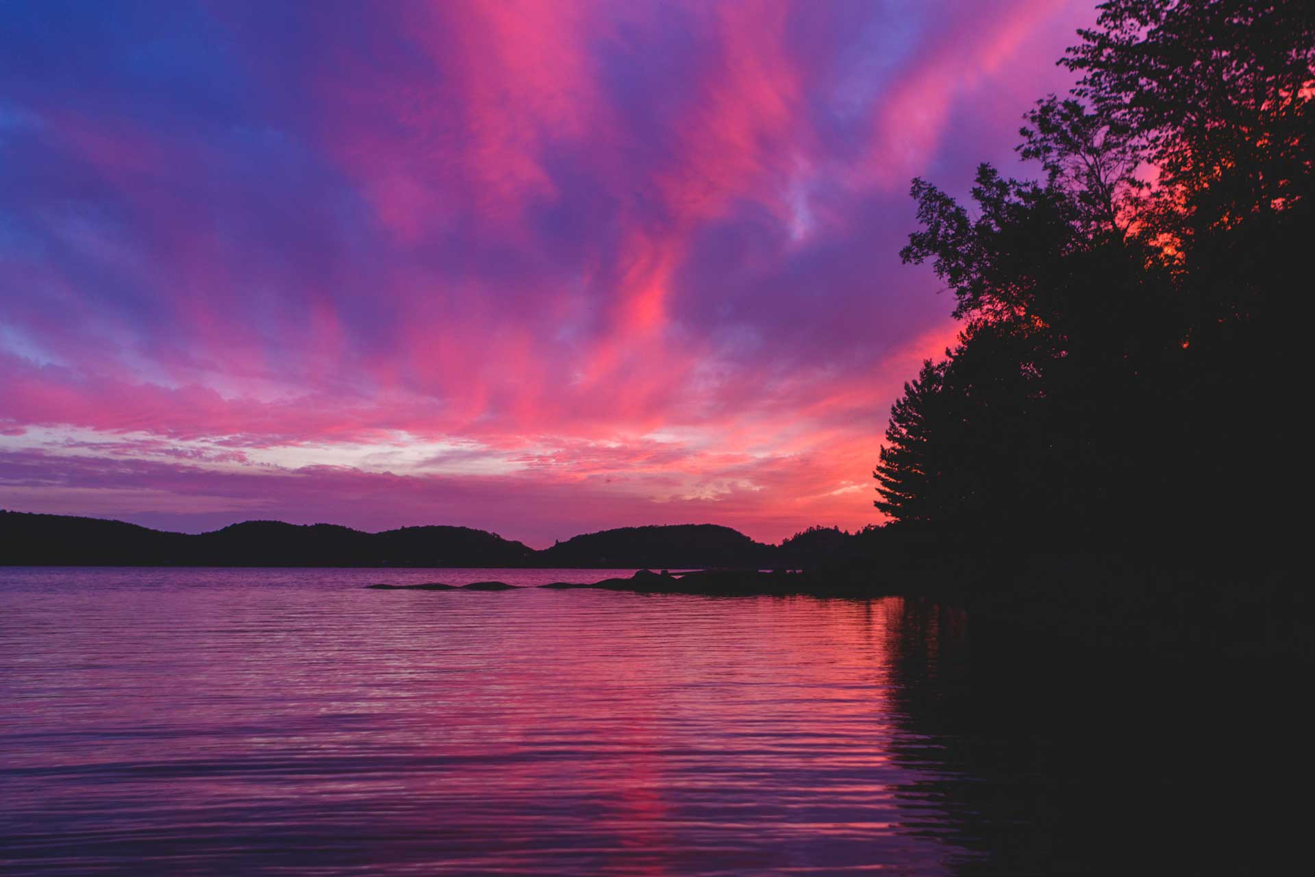 Sunset over a peaceful lake in Central New York